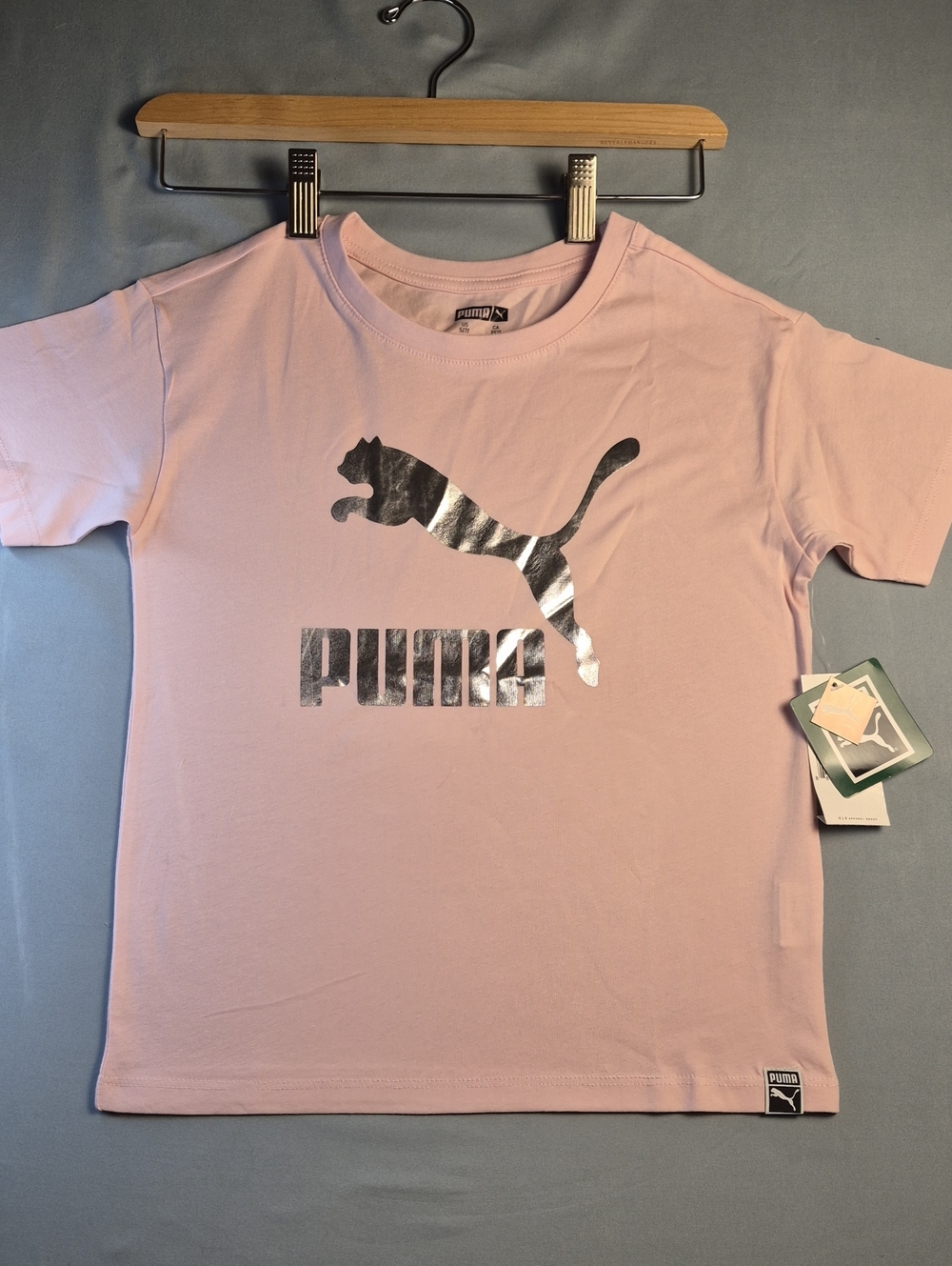 Puma Kids Light Pink Tee with Metallic Silver Logo